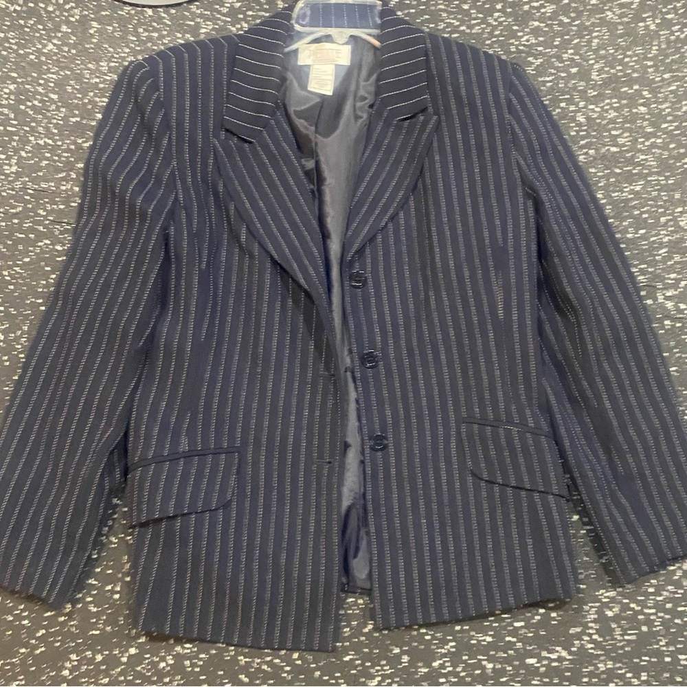 Petite Sophisticate Black and White Blazer with Pinstripe Pattern - Picture 3 of 5